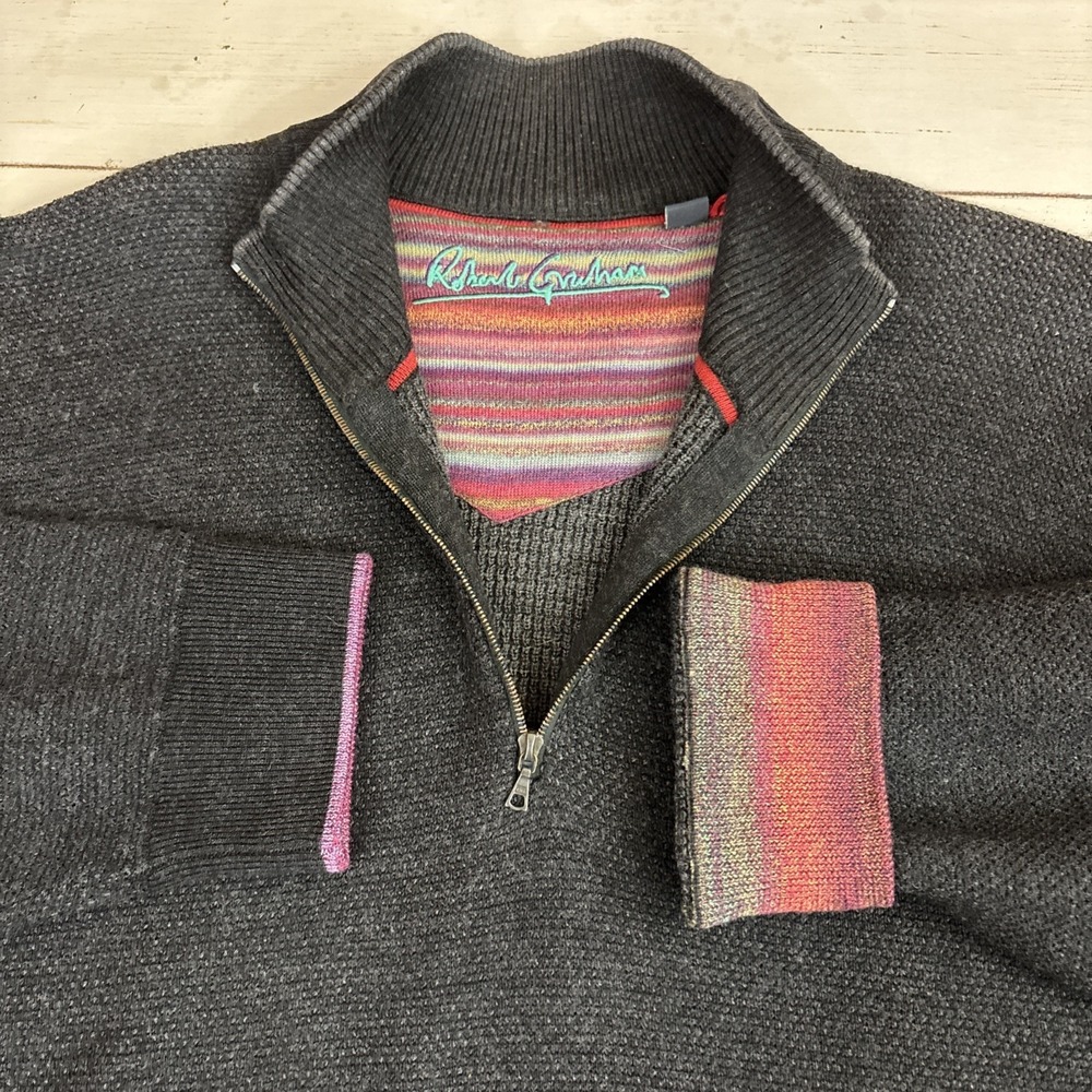 Robert Graham 1/4 Zip Pullover Sweater Wool Mens XXL 2XL